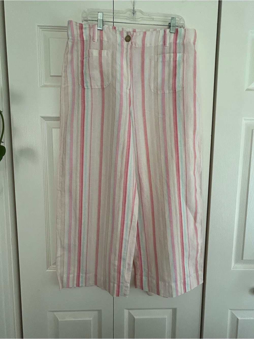 Talbots Striped Linen-Blend Wide Leg Shorts in Pastel Pink